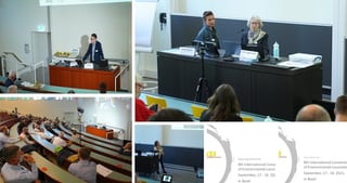 Collage of photos from a lecture hall and two slides reading "Opening Ceremony" and "Young Talents Day, 8th International Convention of Environmental Laureates, September, 17.- 18. 2021 in Basel"