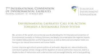 First page of the Environmental Laureates’ Call for Action towards a Sustainable Food System