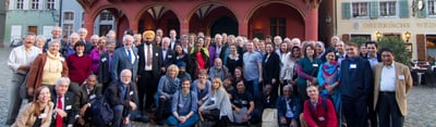 Group photo of the participants of the 3rd International Convention of Environmental Laureates on a square in Freiburg