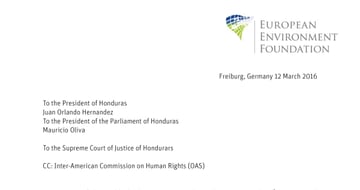 First page of the letter to the President of Honduras, Freiburg, Germany, 12 March 2016