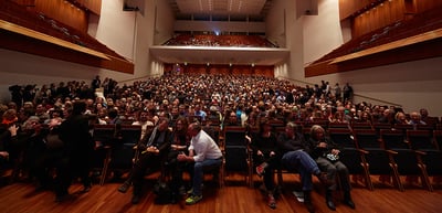View over the full seating of the concert hall from the stage