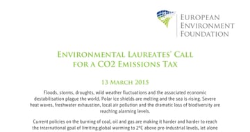 First page of the Environmental Laureates’ Call for a CO2 Emissions Tax, 13 March 2015